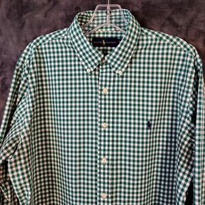 Ralph Lauren Men's XL‎ Green / White Gingham Button Down Long Sleeve Shirt